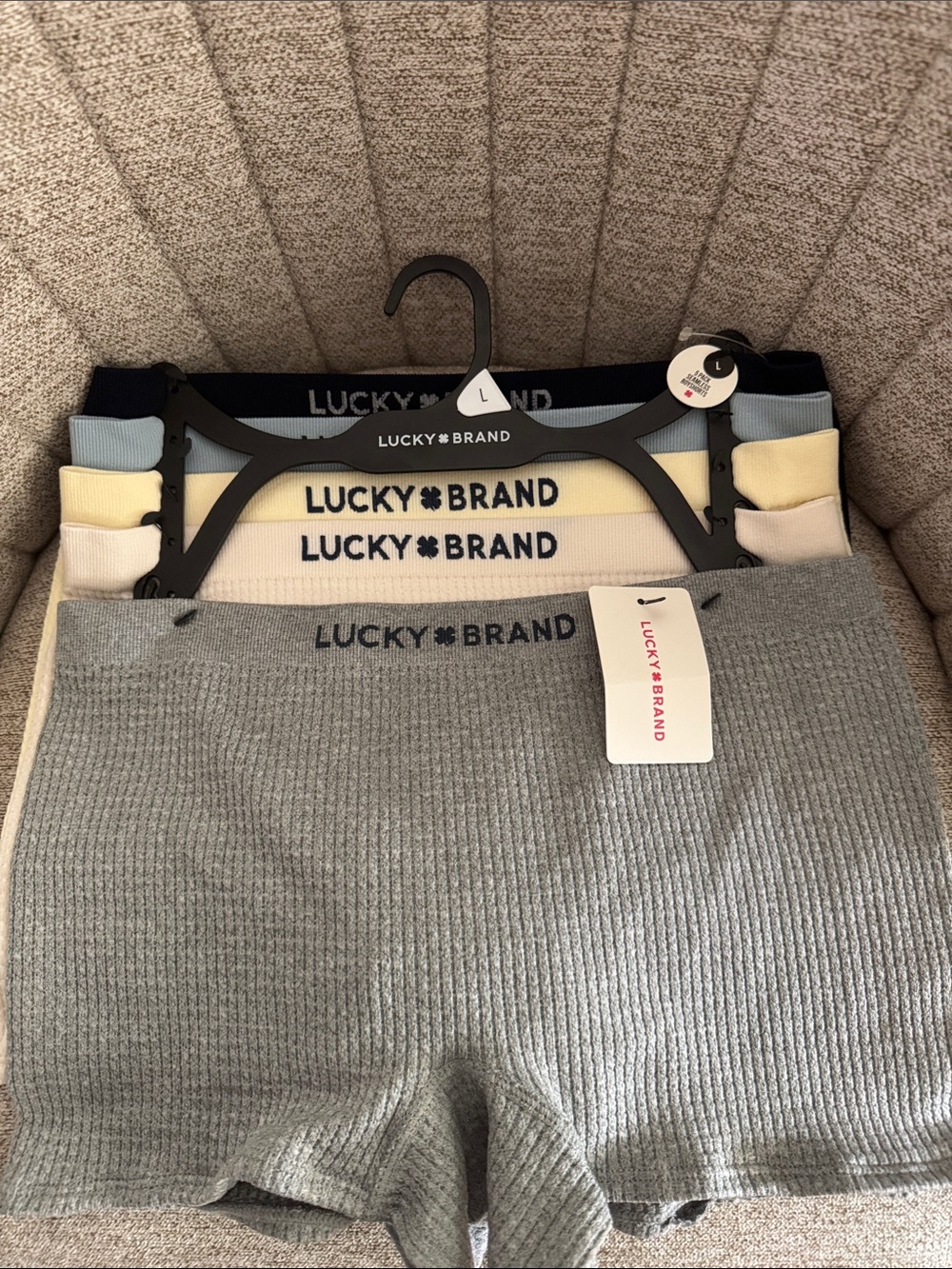 NWT Lucky Brand Ribbed Boyshorts Set - Gray, Cream, Yellow, Blue